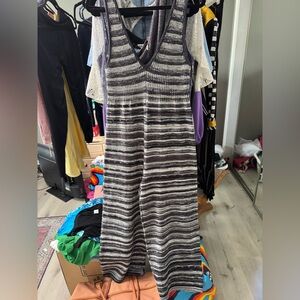 Chic Striped Knit jumpsuit in Black and Gray